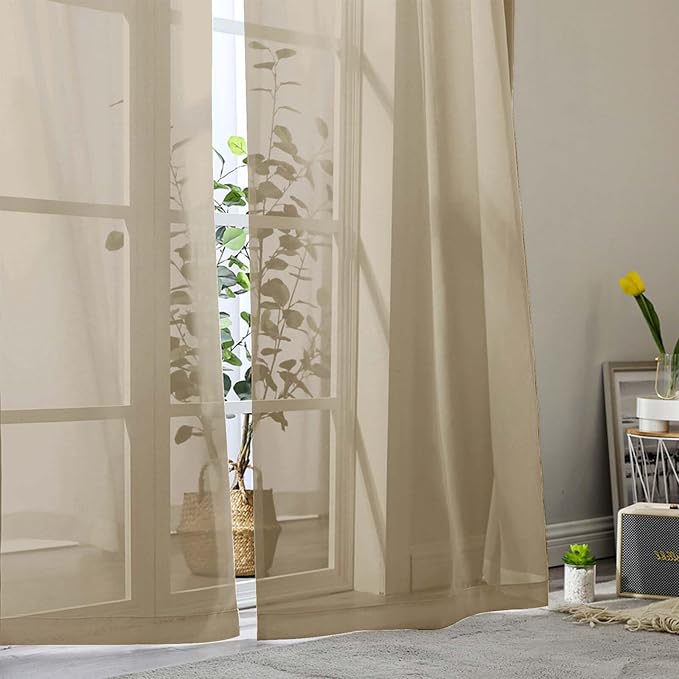 Extra Long Sheer Taupe Curtains - Image 8