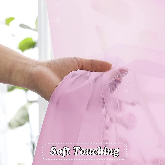 Light Pink Sheer Curtains 108 Inches Long, Light Filtering Semi Transparent - Image 4