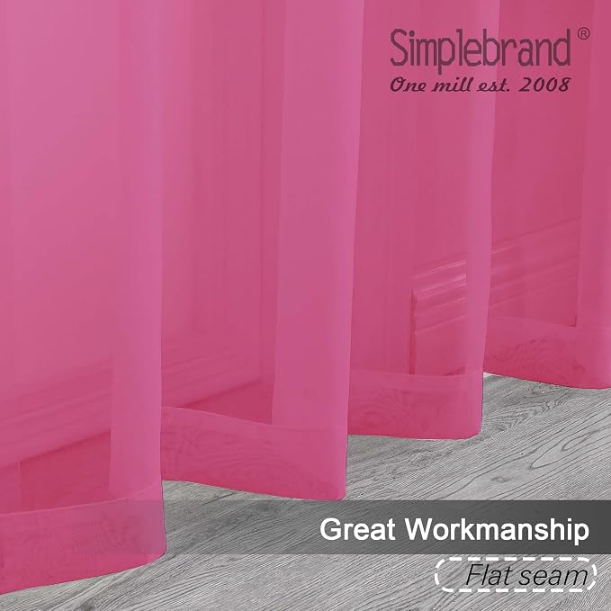 Simplebrand Hot Pink Sheer Curtains 96 Inches Long, Light Filtering Rod Pocket - Image 2