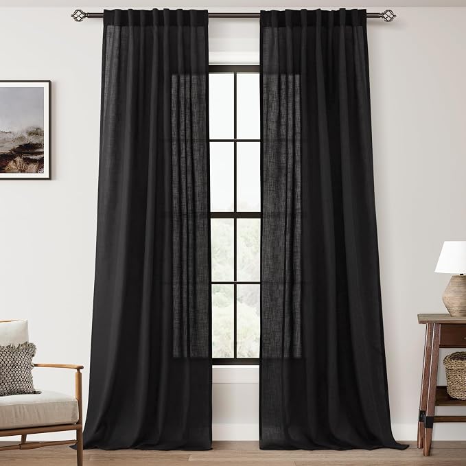 Black Linen Curtains 144 inches Long by Jolilight