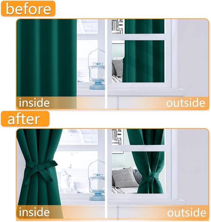 Blackout Curtains for Bedroom, Hunter Green, 70 x 63 Inch, 2 Panels | Thermal - Image 4