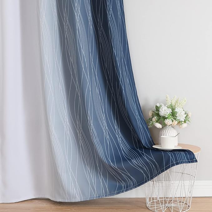 Estelar Textiler Navy Blue and Greyish White Blackout Curtains 45 Inch Length - Image 6