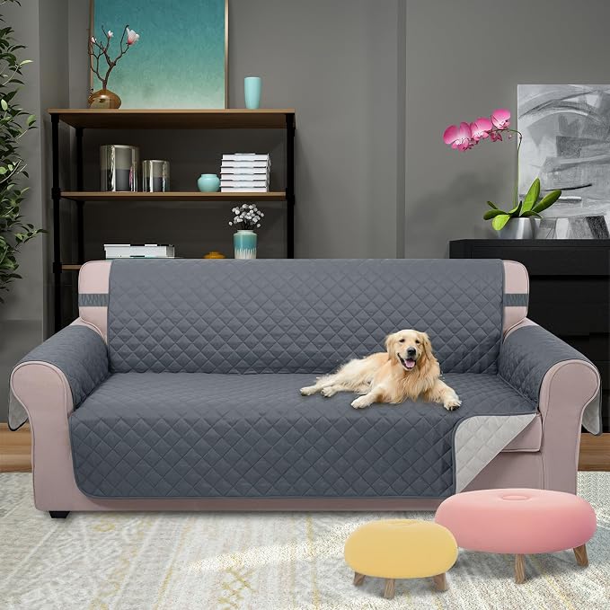 U-NICE HOME 4 Seater Sofa Cover 91''Large Couch Cover, Dark Blue/Light Grey | - Image 2