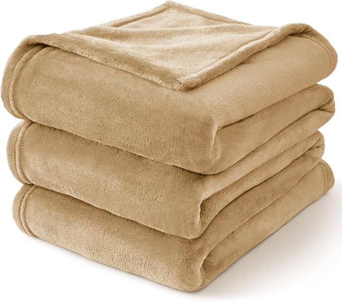 BEDELITE Fleece Blanket Soft Plush Queen Bed Blanket Light Camel 90"x90" | - Image 7