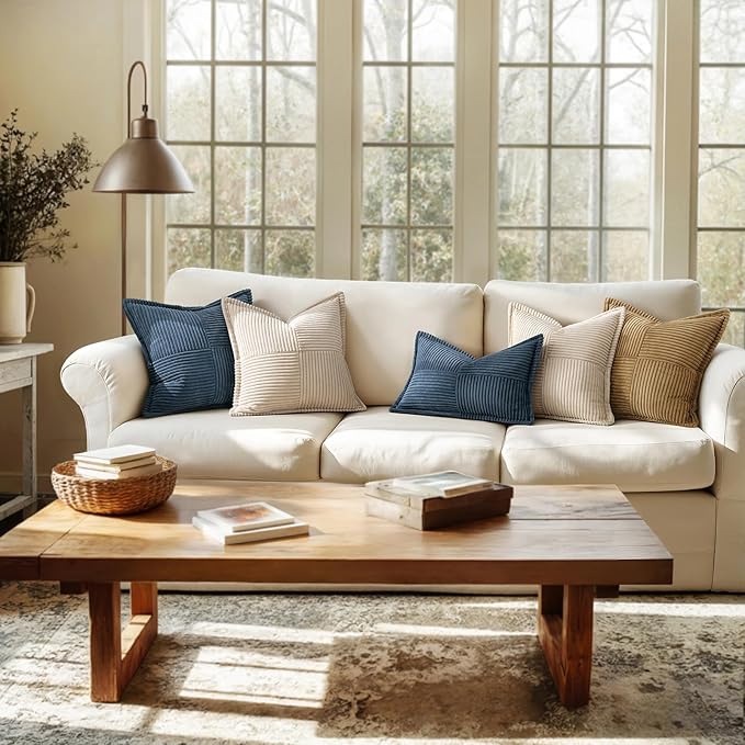 MIULEE Blue Corduroy Pillow Covers 16x16 Inch - Image 3