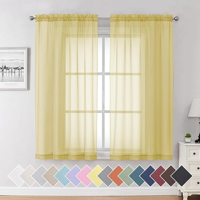 Aiyufeng Yellow Sheer Curtains 63 Inches Long 2 Panels Set, Semi Transparent by Aiyufeng