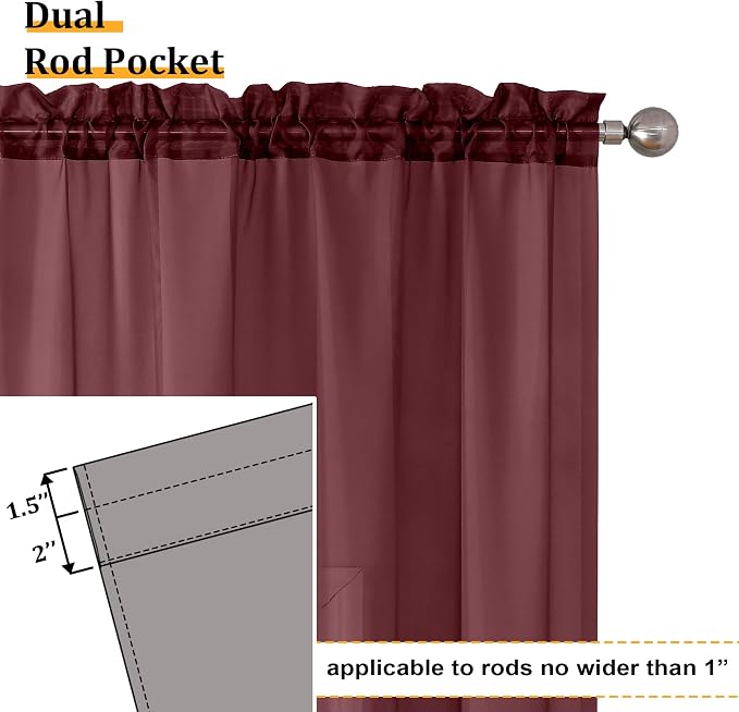 Aiyufeng 2 Piece Burgundy Sheer Curtains 84 Inch Length, Light Filtering - Image 4