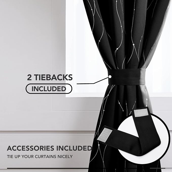 Deconovo Sliding Door Curtains 108 Inch Long, Blak Blackout Window Drapes - Image 5