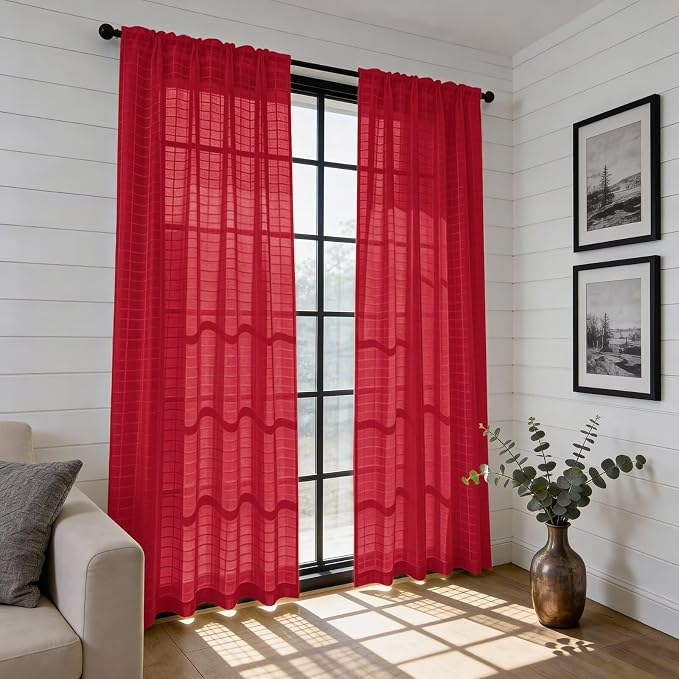 SpaceDresser Check Sheer Curtains 72 Inches Long - Image 6