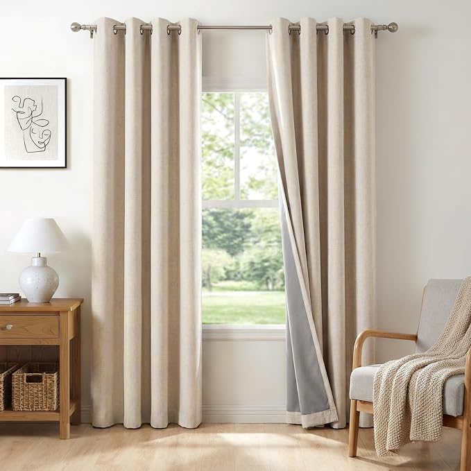 100% Blackout Linen Textured Curtains 90 Inch Long, Oatmeal | 100% Blackout by 100BlackoutShield