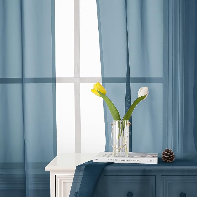 Lecloud Dusty Blue Sheer Curtains 72 Inches Long 2 Panels, Light Filtering - Image 4