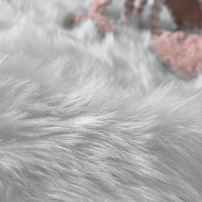 Goolela Grey Round Area Rug 6ft Fluffy Circle Faux Sheepskin Fur Carpet - Image 7