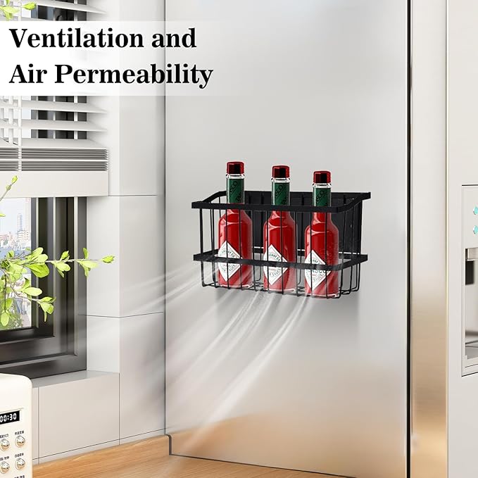 Magnetic Storage Basket, Black Magnetic Towel Basket with Strong Magnet for Kitchen Laundry Room Office School Organization and Home Dryer Ball Storage, 11.02"x3.15"x5.91"