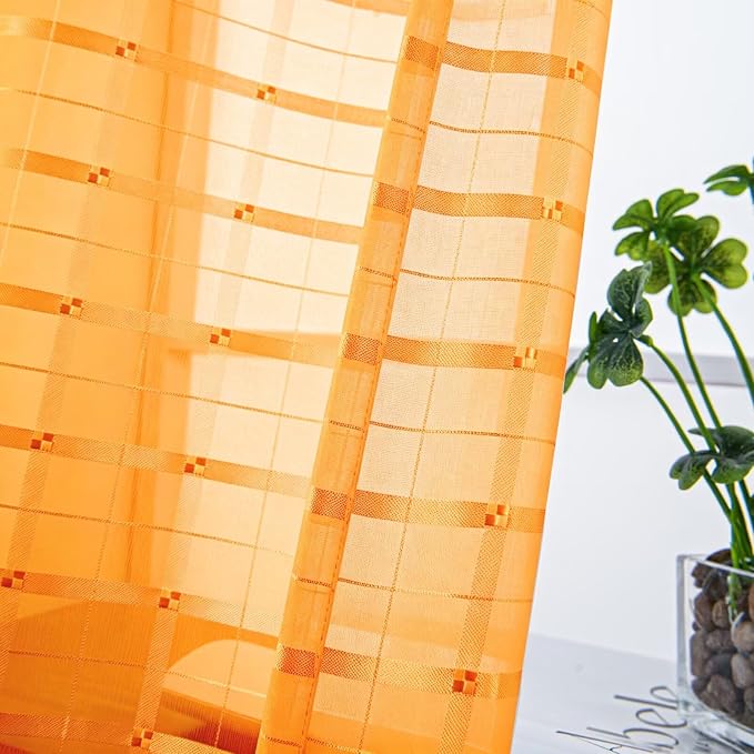 SpaceDresser Check Sheer Curtains 36 Inches Long - Image 2