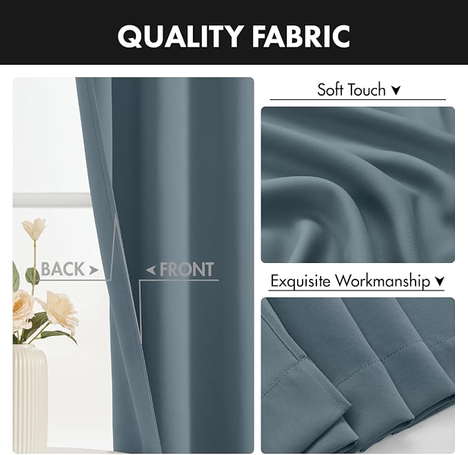 MIULEE Grey Blue Blackout Curtains 4 Panels Set 72 Inch Length Bedroom | - Image 8