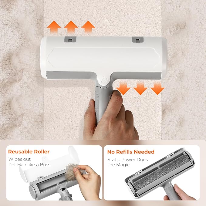 Pet Hair Remover - Reusable Lint Roller for Cats and Dogs, Effortlessly Removes Fur from Furniture, Carpets, Bedding, and Clothing, Static Cling Technology, Self-Cleaning Design