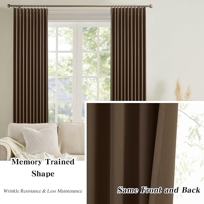 Brown Blackout Curtains 96 Inches Long, Soft Polyester Faux Silk Floor Length - Image 6