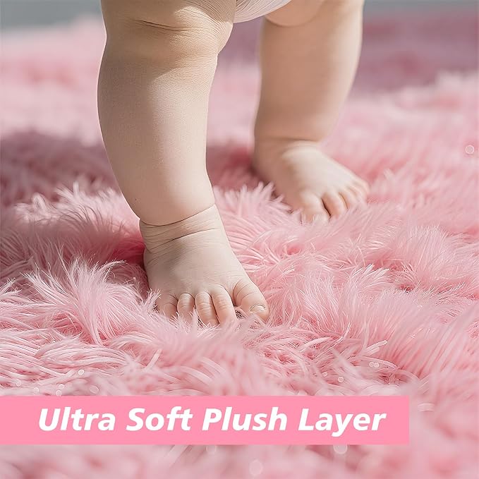 9x12 Fluffy Area Rugs for Living Room, Large Pink Fuzzy Shag Area Rug for - Image 2