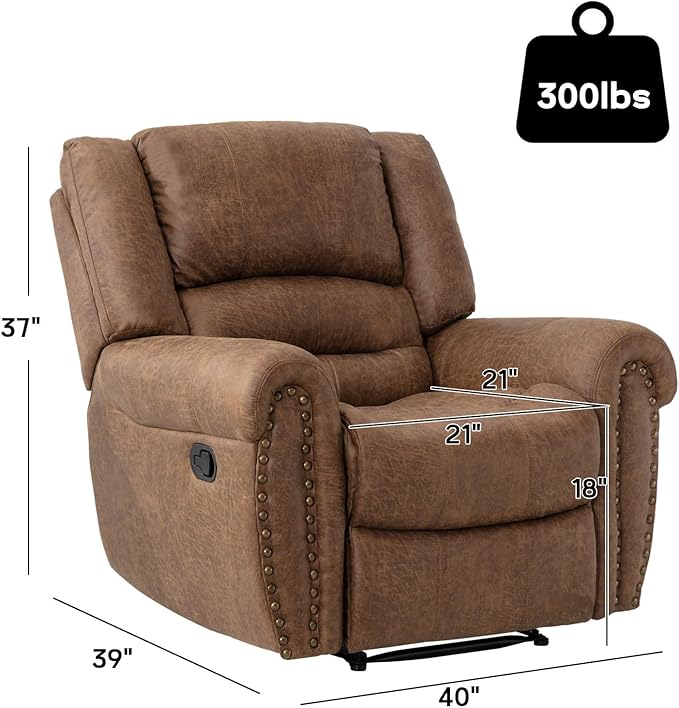 CANMOV Leather Recliner Chair Set of 2, Classic and Traditional Manual Recliner Chair with Comfortable Arms and Back,Manual Single Recliner Sofa for Living Room, Camel
