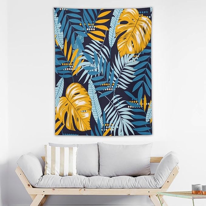 ICMOLYYENLO Palm Leaf Tapestry Wall Hanging, Tropical Leaves Plant Jungle Green Hawaiian Art Home Decor for Guest Bedroom Living Room Dormitory 50x60 Inch