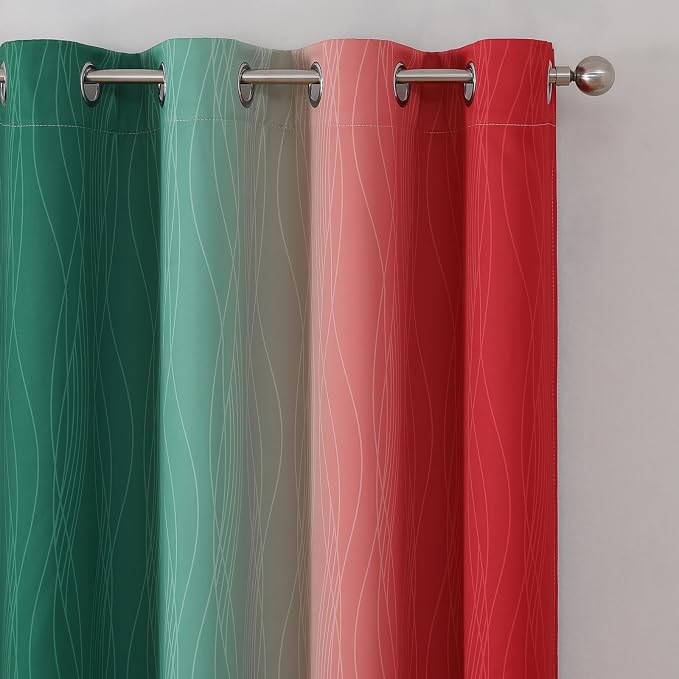 Red and Green Ombre Blackout Curtains 52Wx63L 2 Panels | Ombre Christmas - Image 4