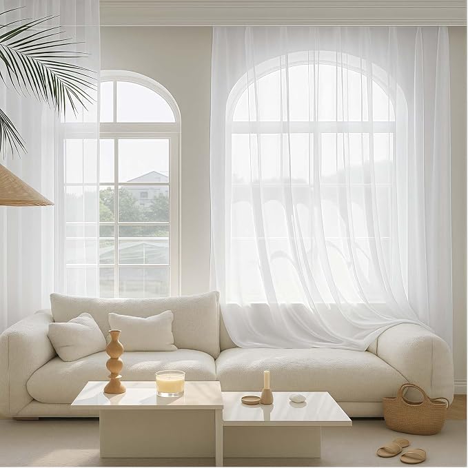 White Sheer Curtains for Bedroom Living Room 96 Inches Long 2 Panels, Modern - Image 8