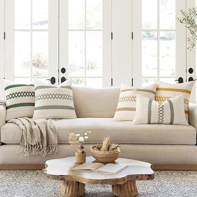 MIULEE Set of 2 Sage Green Boho Decorative Pillow Covers 20x20 Inch | Farmhouse - Image 3