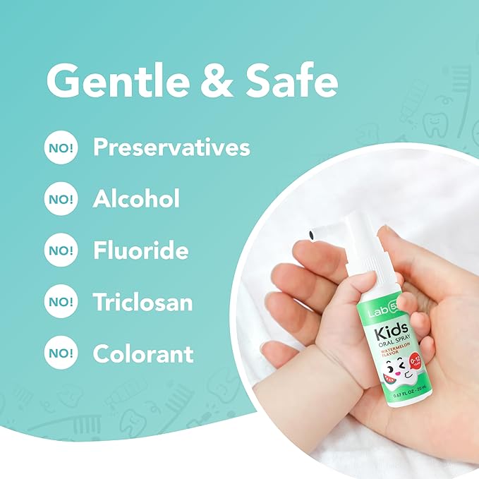 LAB52 Kids Oral Spray, Toddler Toothpaste Helper for Daily Oral Care and Fresh Breath, Children Approved with Fluoride Free for Newborn to Preschoolers, Xylitol (Strawberry & Vanilla)