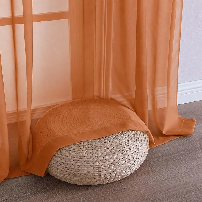 Orange Sheer Curtains 63 Inches Long 2 Panels Set, Light Filtering Sheer - Image 6