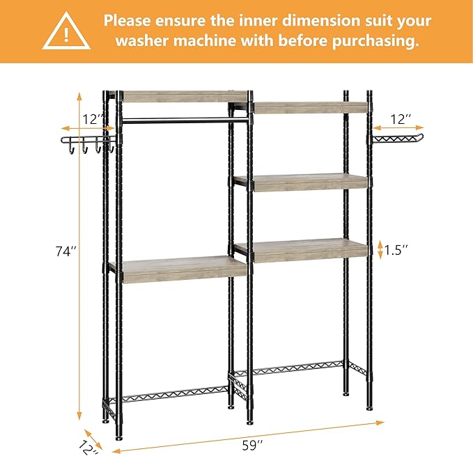 Double Row Over Washer and Dryer Storage Shelves, Laundry Room Organization and Storage, Heavy Duty Laundry Room Shelves, with Adjustable Height, 5-Tier
