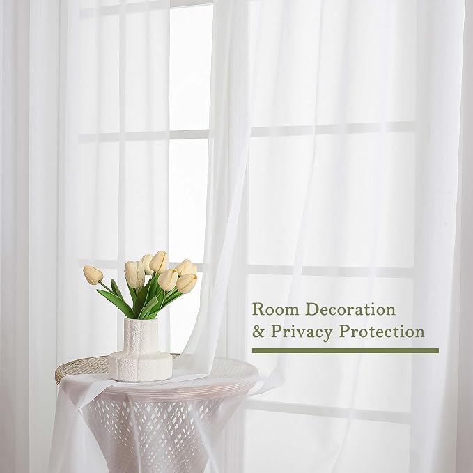 White Sheer Curtains 90 Inches Long 2 Panels, Light Filtering Airy Voile - Image 6