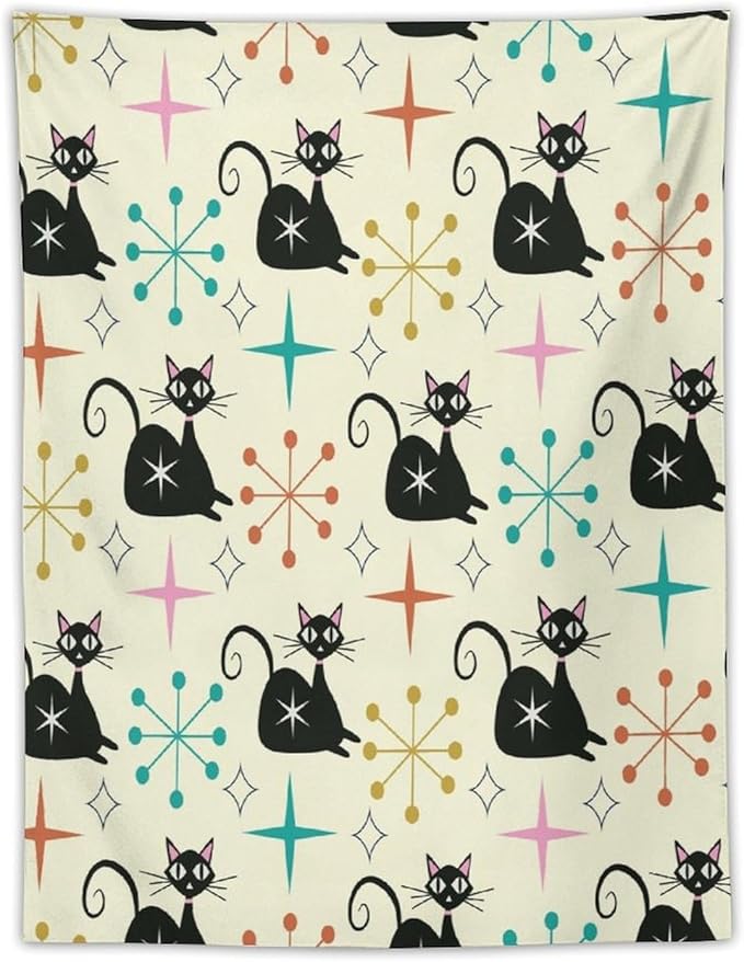 ICMOLYYENLO Abstract Cat Tapestry, Medieval Abstract Atomic Star Cat Vintage Home Wall Hanging Art Tapestry for Bedroom Living Room Dormitory 60x60 Inch