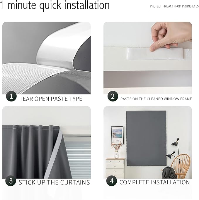 Portable Light Blocking Curtains Self-Stick Design, Removable Adhesive Window - Image 4