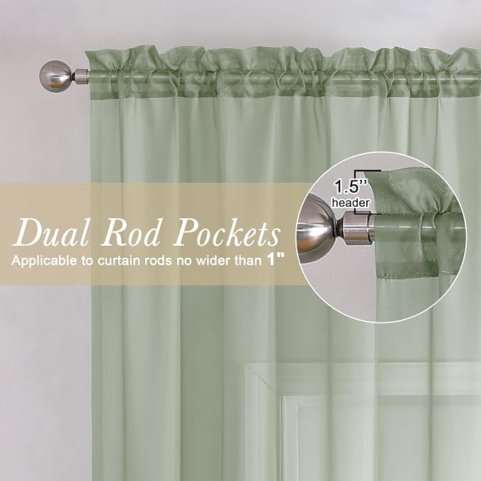 Lecloud Sage Green Sheer Curtains 120 Inches Long 2 Panels, Extra Wide - Image 4