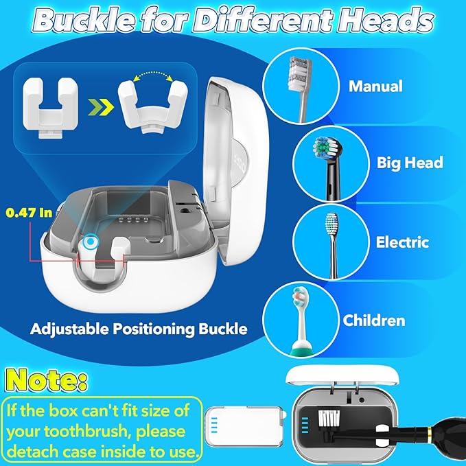 Toothbrush Sanitizer Case, Portable Toothbrush Covers Rechargeable, Rechargeable Toothbrush Cleaner Holder Case for Travel Home, Detachable Toothbrush Cover Cap for All Toothbrushes (White)