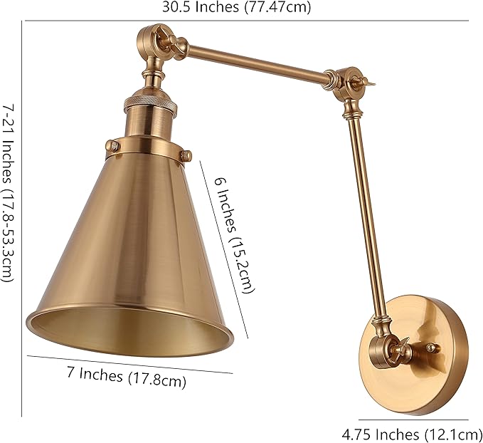 JONATHAN Y JYL7461A-SET2 Rover 7" Farmhouse Industrial Adjustable Arm Metal LED Wall Sconce Rustic Bohemian 2700K 4W Bulb for Entryway Lobby Kitchen Bathroom Bedroom Hallway, Brass Gold (Set of 2)
