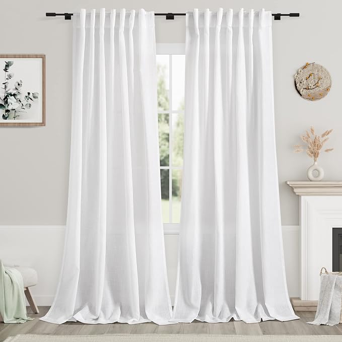 Nanspring Extra Long White Curtain 102 inches Long 2 Panels Set by Nanspring