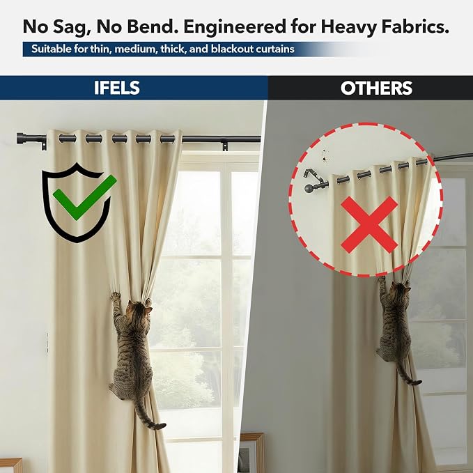 IFELS Heavy Duty Curtain Rods for Windows 66 to 120 Inch, 1 Inch Adjustable - Image 9