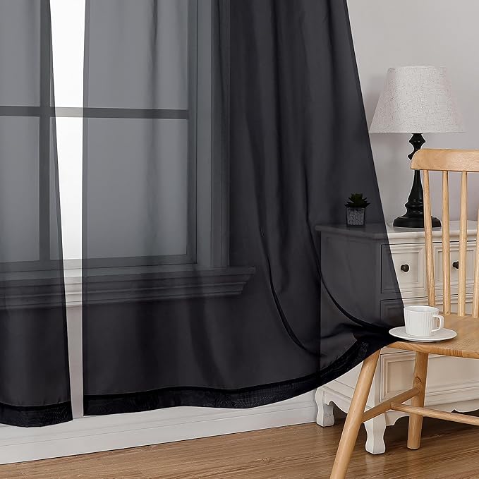 Simplebrand Black Short Sheer Curtains 45 Inch Length - Image 4