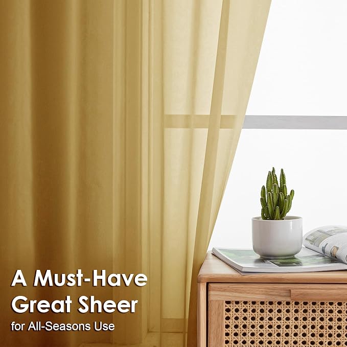 Gold Sheer Curtains 96 Inches Long 2 Panels - Image 2