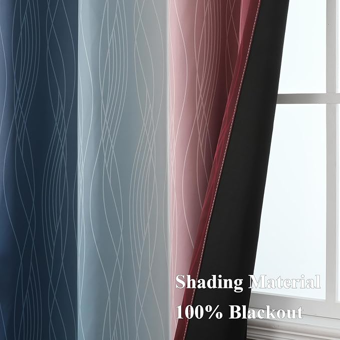 Estelar Textiler Navy Blue and Burgundy Red Ombre Blackout Curtains 45 Inches - Image 5