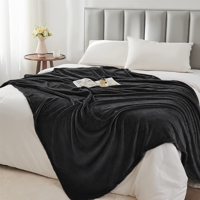 BEDELITE Fleece Blanket Soft Plush King Size Bed Blanket Black 108"x90" | Ultra - Image 5