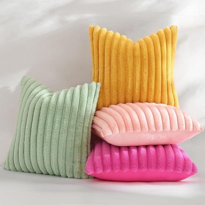 decorUhome Fall Faux Fur Throw Pillow Covers 24x24 Set of 2 Mustard Yellow | - Image 5