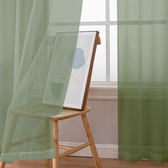 Simplebrand Sage Green Sheer Curtains 90 Inches Long 2 Panels, Light Filtering - Image 4