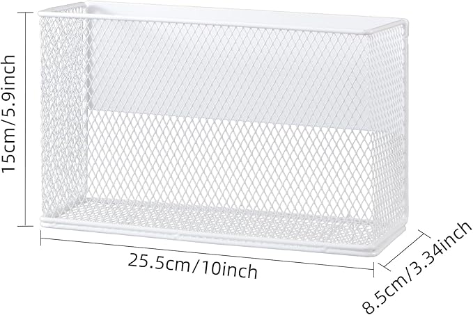 Magnetic Basket Organizer Holder for Fridge Magnetic Storage Bin Box Containers, White Magnetic Locker Organizer Holder for Kitchen Storage, Magazine, Whiteboard,10" × 3.34" ×5.9"