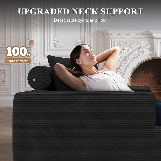 Modular Sectional Sofa with L-Shape Chaise,Cloud Sectional Modern Sleeper Couch with Deep Seat,Sponge Compression Sofas No Assembly Required (Black-Corduroy Fabric) 1PCS