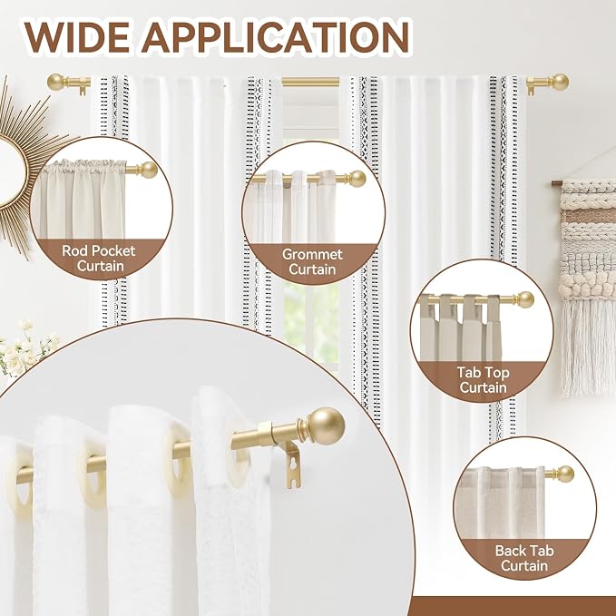 Gold Curtain Rod for Windows 30 to 60 Inch, 5/8 Inch Diameter Adjustable - Image 6