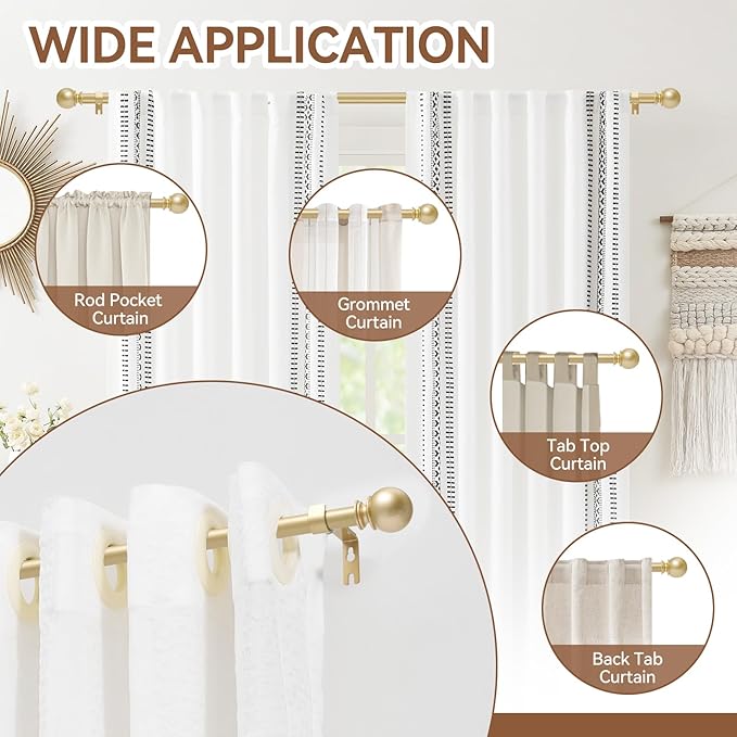 Gold Curtain Rod for Windows 48 to 84 or 88 Inch, 5/8 Inch Diameter Adjustable - Image 6