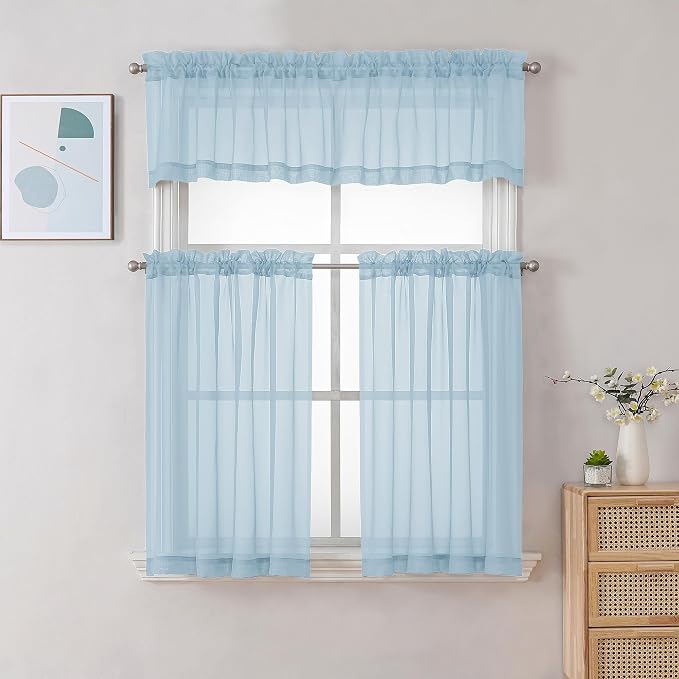 Chyhomenyc Sky Blue Sheer Curtains 36 inch Length 2 Panels, Light Filtering - Image 2