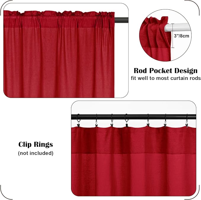 FRAMICS Farmhouse Valance Curtains, Boho Cotton Linen Kitchen Valance, Country - Image 8